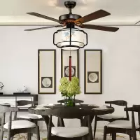 新中式吊扇灯创意木叶灯笼电风扇吊灯客厅餐厅茶楼风扇灯带灯吊扇