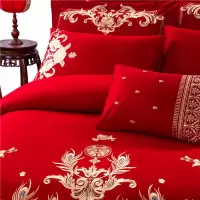 婚庆四件套大红色全棉刺绣结婚床上用品结婚喜被纯棉绣花盖