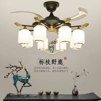 新中式隐形吊扇灯餐厅风扇灯中国风客厅卧室家用静音带电扇吊灯H6