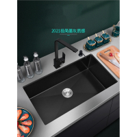 纳米水槽单槽古达黑色台中台下盆嵌入式洗碗池不锈钢洗菜盆厨房大