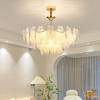 古达法式奶油风吊灯轻奢羽毛珍珠创意大气后现代客厅卧室灯具