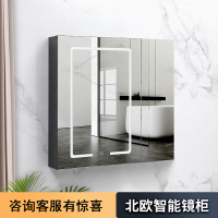 太空铝智能浴室镜柜挂墙式法耐单独带灯除雾洗手卫生间置物架收纳镜子