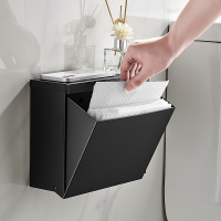 免打孔厕所纸巾盒法耐黑色不锈钢卫生间拉丝方纸盒家用防水卷纸抽纸架