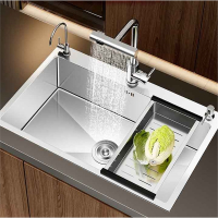 尔沫洗菜盆大单槽SUS不锈钢瀑布水槽厨房洗碗槽家用台下盆水池加厚