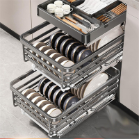 不锈钢小尺寸拉篮尔沫厨房橱柜抽屉式阻尼导轨碗碟架双层调味收纳碗篮