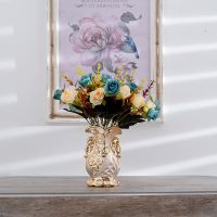 仿真花客厅室内摆设欧式花瓶插花摆件家居餐桌创意装饰品C5|10头蓝色玫瑰花（套装）