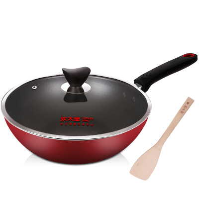 [新品]炊大皇炒锅30cm不粘锅平底炒菜锅少油烟电磁炉煤气燃气灶通用送木铲绮丽B49421