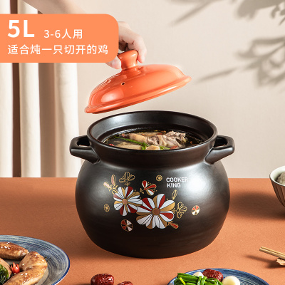 炊大皇砂锅炖锅煲汤家用燃气煤气灶专用耐高温汤煲汤锅陶瓷锅沙锅 5L(炖一只切开的鸡)