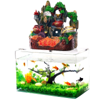 小型鱼缸摆件办公室假山喷泉长方形玻璃桌面金鱼缸