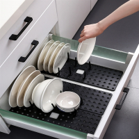 厨房橱柜内置碗架抽屉收纳伸缩纳丽雅置物架分隔盘子碗碟碗盘餐具沥水架置物架