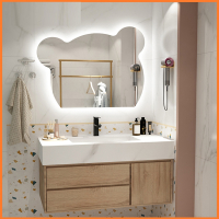 小熊镜子浴室柜组合卫生间洗脸池洗手台纳丽雅洗漱盆现代简约岩板一体盆