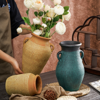 粗陶花瓶摆件古达多肉花盆客厅新中式插花干花水培复古土陶罐