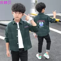 迪鲁奥(DILUAO)男童春秋季长袖衬衫新款韩版时尚儿童印花格子衬衣中大童12岁