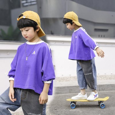 迪鲁奥(DILUAO)男童洋气卫衣春款2021新款儿童宽松纯棉T恤中大童韩版上衣潮款