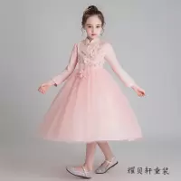 迪鲁奥(DILUAO)儿童公主裙秋冬款女童礼服裙婚纱蓬蓬长裙2021中国风长袖连衣裙子