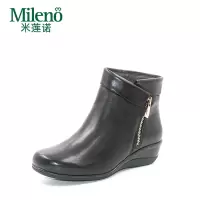 Mileno/米莲诺软牛皮坡跟女短靴健康妈妈鞋保暖休闲鞋M164562