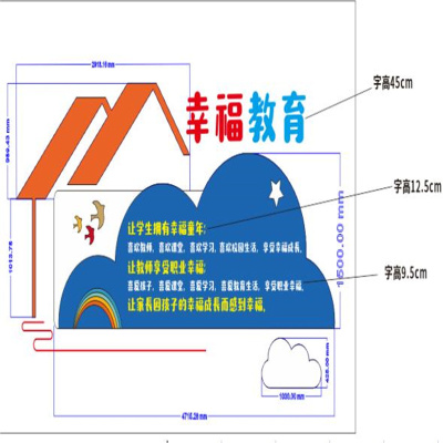 环杰幸福教育文化墙户外高密双面夹皮板UV侧边烤漆+立体烤漆字