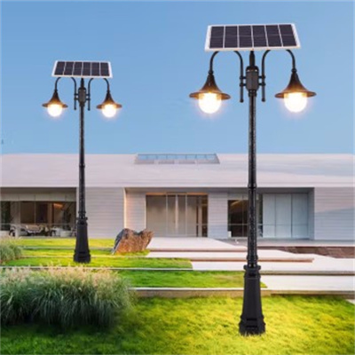 环杰太阳能欧式庭院灯HJ-1476室外双头高杆灯高2.6米黑色(太阳能款)