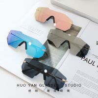 太阳镜男女ins一体式无框大框墨镜蛤蟆眼镜2021超火黄色眼镜欧美