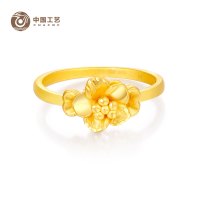 中国工艺 花朵金戒指 女士黄金戒指 百年好合花朵戒指 足金戒指 简约时尚金戒指 求婚戒指送女友