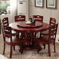 实木餐桌椅组合1.2-1.8米圆桌带转盘家用6-14人饭桌欧因