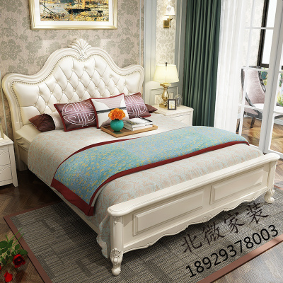 欧式实木床白色现代简约1.5米1.8米双人美式婚床储物床主卧公主床欧因