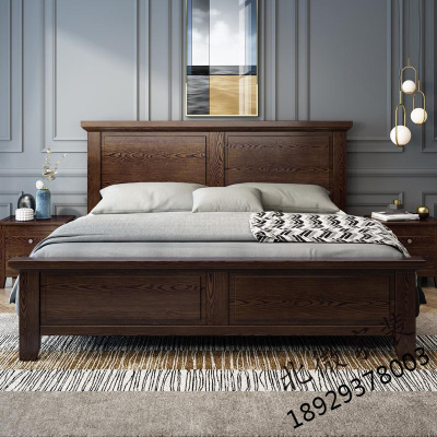 美式实木床1.8米双人床1.2m现代简约高箱储物床乡村主卧轻奢家具欧因