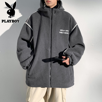 PLAYBOY时尚重磅潮牌连帽棉衣男士冬季2023新款休闲宽松保暖外套