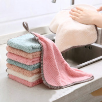 [10条装]可挂式珊瑚绒加厚擦手巾毛巾 菠萝纹双面吸水抹布清洁洗碗布