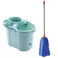 手压拖地手动挤拖把甩干涮洗墩布桶家用拖桶加厚塑料拧干桶|天蓝色桶+蓝色拖把