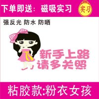 新手女车贴提示创意个性实习标志夜间反光搞笑车辆驾驶汽车贴纸 [反光粘胶]粉衣-送磁性实习