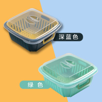沥水篮双层洗菜带盖客厅果盆便携冰箱果篮厨房蔬菜保鲜盒顺达|深蓝+绿色