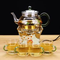 蒸茶壶玻璃煮茶器蒸汽煮茶加厚耐热煮茶壶功夫茶具家用蒸汽壶|茶壶800毫升+陶然炉+4绿把杯