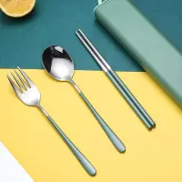 304不锈钢便携餐具盒筷子勺子叉子套装三件套学生单人可爱一人食|活力绿(三件套)送水杯