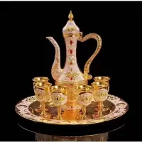 厂家优惠价富贵玫瑰花酒具套装俄罗斯摆件家用合金礼盒白酒杯|金白玫瑰花