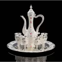 厂家优惠价富贵玫瑰花酒具套装俄罗斯摆件家用合金礼盒白酒杯|银白玫瑰花