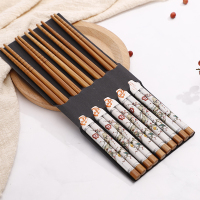 5双装精品筷子中式日式楠竹筷家用温热转印套装 竹筷一人一筷K5|白底雀梅(收藏)(送两双儿童筷)