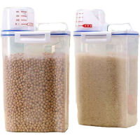 家用米桶五谷杂粮收纳盒塑料米桶防虫防潮密封储物罐面粉收纳盒I4|日式2个粮桶带量杯(每个约4斤)