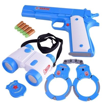 叔叔女孩男孩玩具警察套装玩具模型特警道具有趣警察手铐塑料 套装手铐软弹枪 套餐一