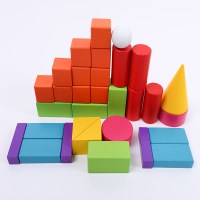 无漆积木原色2-5厘米啃的数学实木积木块小数可以方块教具正方形 32粒几何形状积木送10支数数棒