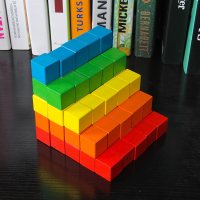 无漆积木原色2-5厘米啃的数学实木积木块小数可以方块教具正方形 50粒3.0厘米彩色收纳袋+图纸