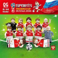 新年足球场拼装人仔积木男孩子女孩子桌面游戏玩具我的世界杯 俄罗斯队12人仔