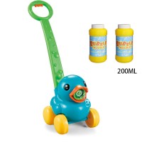 新款儿童手推户外玩具吹泡泡机推拉式泡泡车 鸭子款泡泡机自动 蓝鸭子(200ML泡泡水)