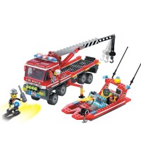 启蒙拼装积木 模拟城市系列消防大队 拼插塑料儿童学习智力玩具 全地形载舰车