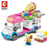 森宝601302城市街景女孩公主冰淇淋车儿童拼插拼装玩具积木