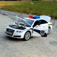 奥迪A8警车合金汽车模型生日蛋糕摆件仿真金属声光回力玩具警察车