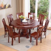 实木圆形餐桌椅组合橡木圆桌餐桌带转盘10人家用现代中式吃饭桌子