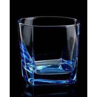 玻璃杯彩色杯子耐热玻璃茶杯水杯威士忌杯四烘焙精灵方杯啤酒杯 冰蓝方形矮款300ML/6个一盒