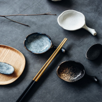 符象陶瓷筷子架筷托小碟子不规则碟带柄梅花味碟创意小吃碟酱料碟商用