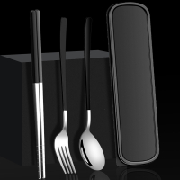 符象不锈钢筷子勺子餐具套装单人装便携收纳盒便携式餐具盒叉子三件套